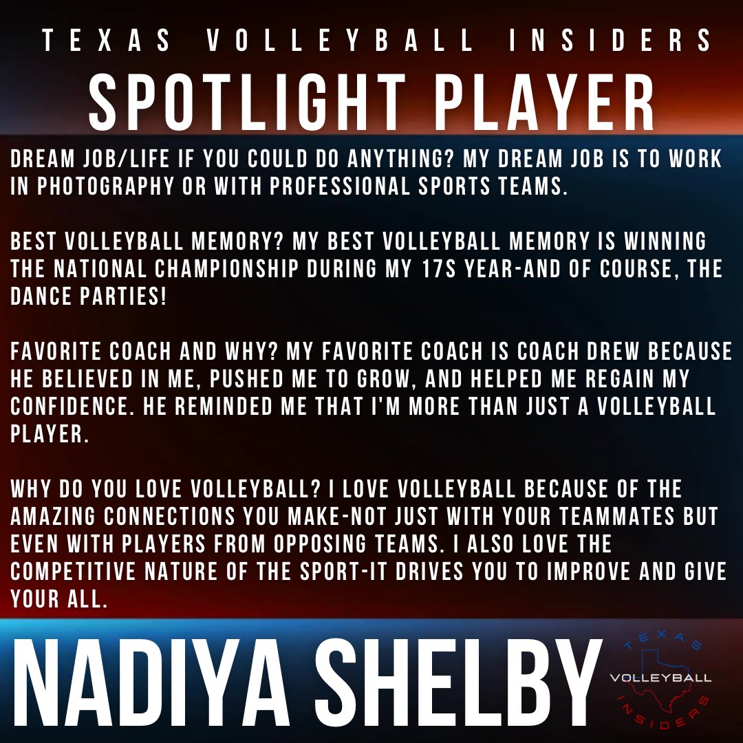 texasvbi's tweet image. Digging into Texas Volleyball! Get to know University of Florida commit Nadiya Shelby and what she’s about. Will you be next?