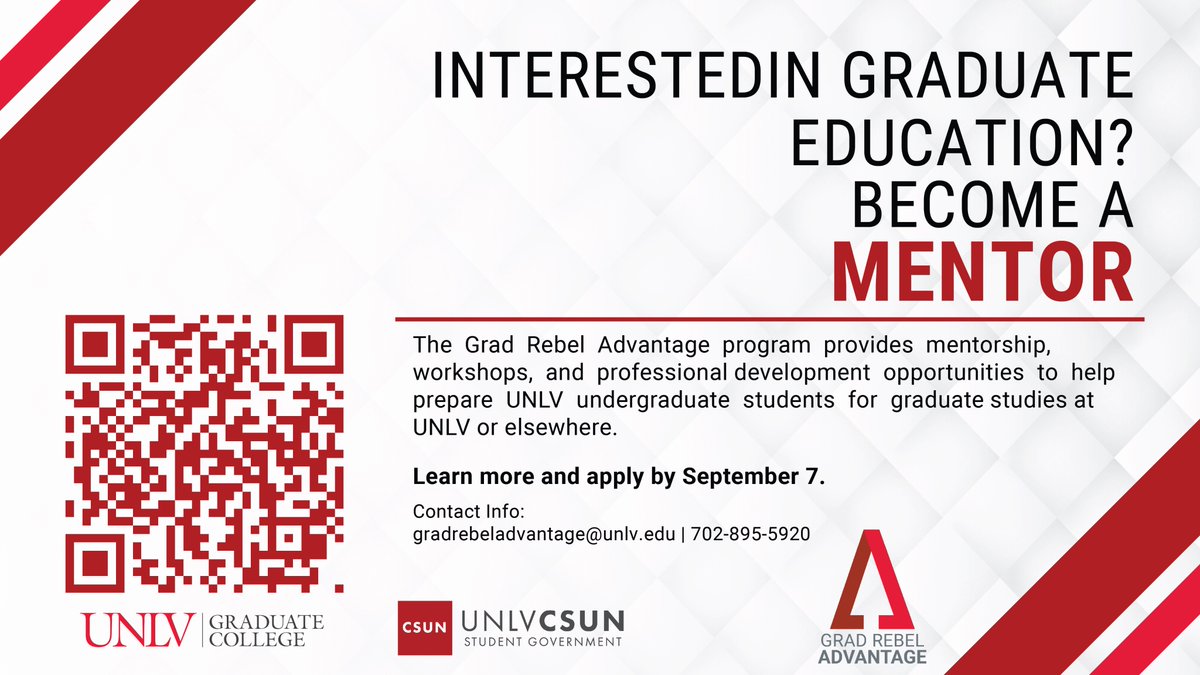The Grad Rebel Advantage Program offers workshops and professional development opportunities as well as mentorship. Learn more here: unlv.edu/graduatecolleg…