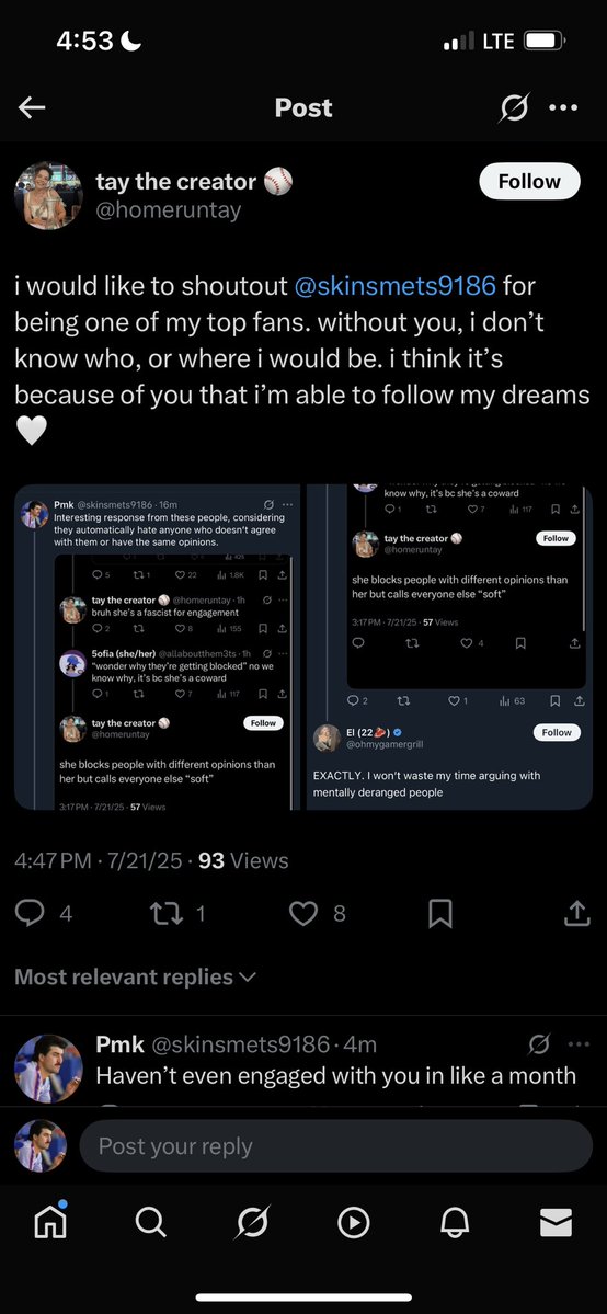 skinsmets9186's tweet image. 😭😭😭😭😭😭
Looks like this post fucking backfired . She ended up deleting it . Tells me to block her then ends up blocking me.