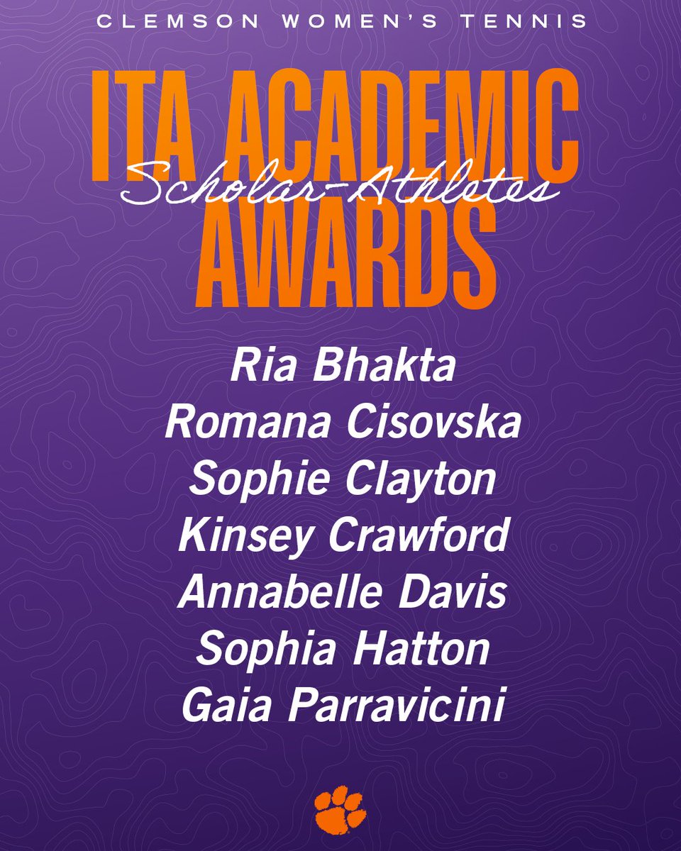ClemsonWTennis's tweet image. Continuing to put the STUDENT in student-athlete!
Congratulations to our ITA Scholar-Athletes!
#OB