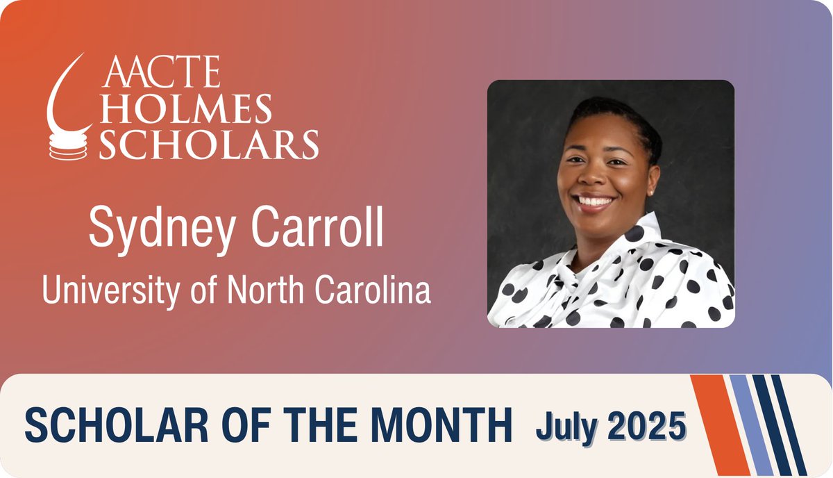 AACTE's tweet image. Sydney Carroll is an exemplary doctoral scholar whose academic excellence, leadership, and unwavering commitment to equity in education make her a standout for the @HolmesScholars of the Month.
Learn more about Sydney. tinyurl.com/ym3emapu #EdPrep #InclusivePractices #Research