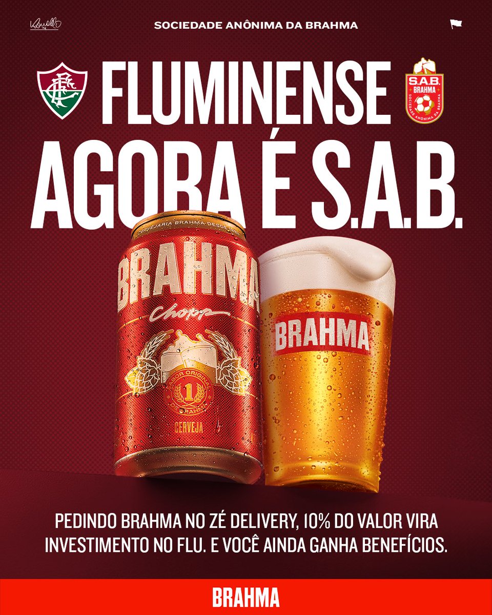 FluminenseFC's tweet image. Entramos pra S.A.B., a Sociedade Anônima da Brahma
Já pensou em investir no Flu? Pois é, entramos pra S.A.B., a Sociedade Anônima da Brahma, um projeto da marca que transforma todo torcedor em investidor e ajuda o futebol brasileiro de um jeito revolucionário.
É simples e você…