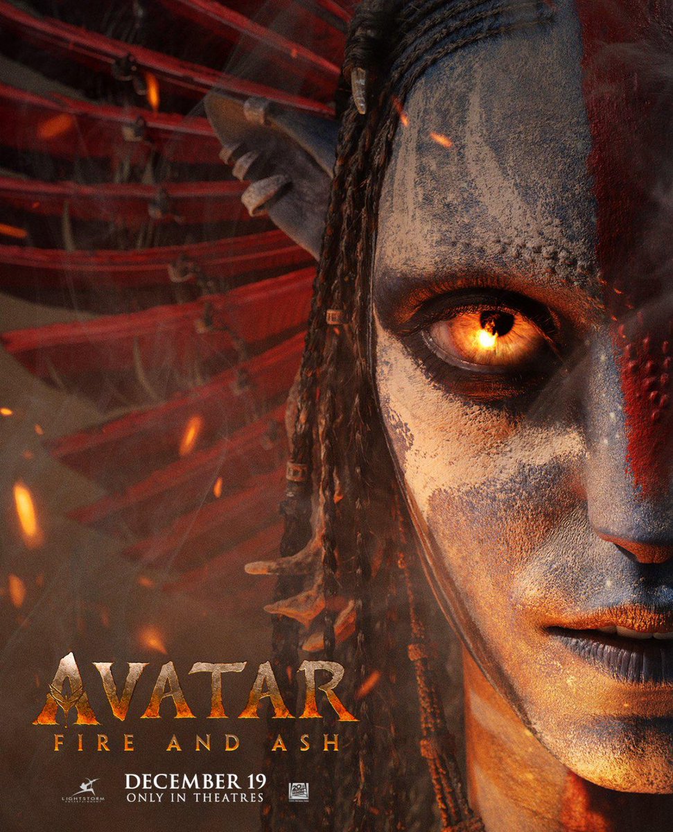worldofreel's tweet image. Official poster for James Cameron’s AVATAR: FIRE & ASH