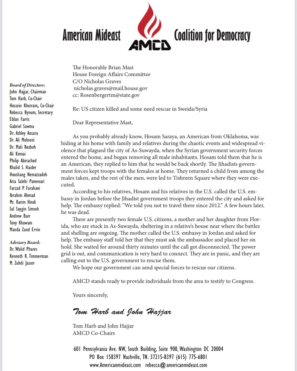 C19VaxInjured's tweet image. Statement by American MidEast Coalition for Democracy re: murder of US Citizen by Syrian regime.
@POTUS @VP
@RepBrianMast @HouseForeignGOP @SenateGOP @SenTedBuddNC @IRF_Ambassador @SecRubio @SecScottBessent @TheJusticeDept @USAMBTurkiye @GovMikeHuckabee @WalidPhares