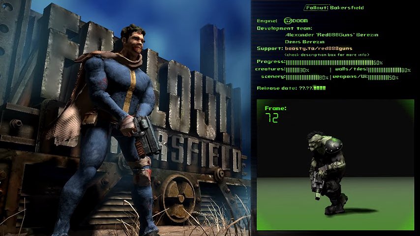 Pirat_Nation's tweet image. Unofficial remake mod for *Fallout 1*, “Fallout: Bakersfield,” announced.
A bold reimagining port transforming the genre into an FPS using the *Doom* engine.