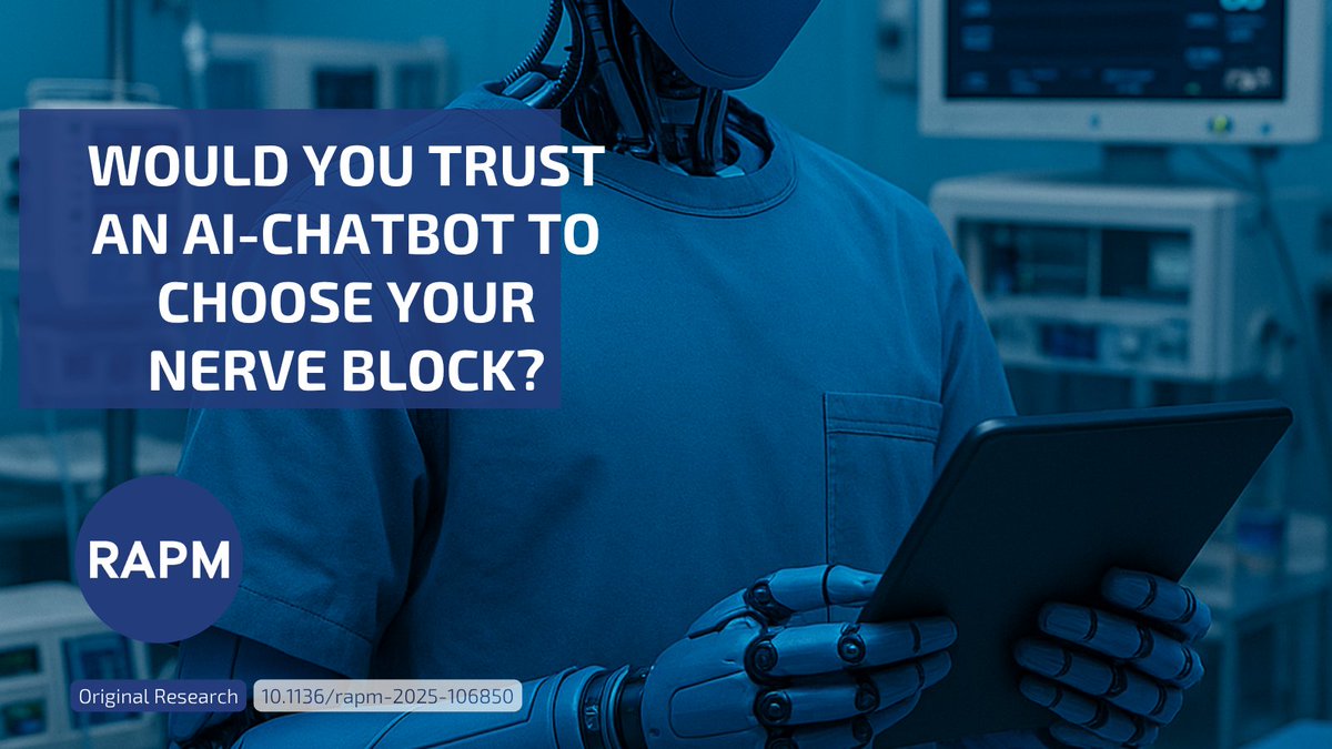 RAPMOnline's tweet image. 🤖 Are chatbots ready to guide regional anesthesia decisions?

A new study in Regional Anesthesia &amp;amp; Pain Medicine evaluated four popular LLMs ChatGPT, Gemini, CoPilot &amp;amp; OpenEvidence using real clinical scenarios.

👇The results raise serious concerns.
🔗 doi.org/10.1136/rapm-2…