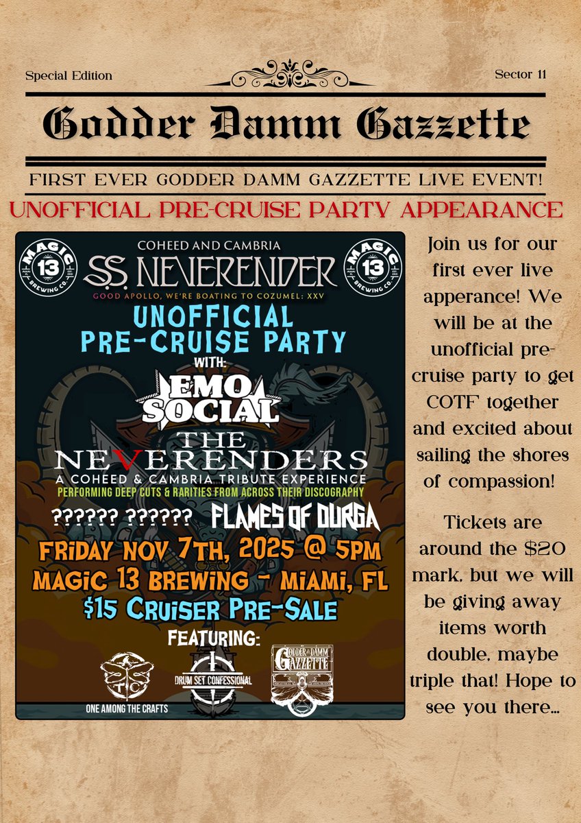 Godder Damm Gazzette (@gdgazzette) on Twitter photo 🏝️OUR FIRST EVER LIVE EVENT🏝️
We will be hopping on the unofficial pre-cruise party to get excited for the third ever <a href="/SSNeverender/">SSNeverender</a>!
Pre-sale tickets are about $20, but we’ll be giving away items that are worth at least double, if not triple in value: eventbrite.com/e/unofficial-p… 🏝️OUR FIRST EVER LIVE EVENT🏝️
We will be hopping on the unofficial pre-cruise party to get excited for the third ever <a href="/SSNeverender/">SSNeverender</a>!
Pre-sale tickets are about $20, but we’ll be giving away items that are worth at least double, if not triple in value: eventbrite.com/e/unofficial-p…
