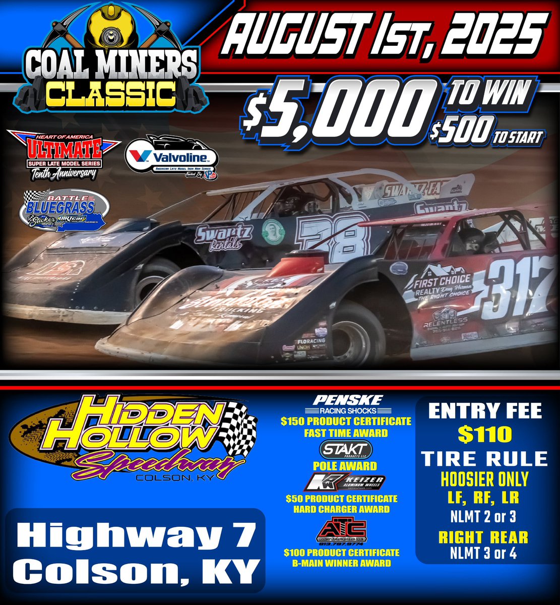 tilleyracing's tweet image. The @Valvoline / American Late Model Iron-Man Series is back to action in less then ✌️ weeks as we head to Eastern-Kentucky for a doubleheader of action with the Battle of the Bluegrass @DIRTcarRacing Series & the Ultimate Heart of America Super Late Model Series for a pair of…