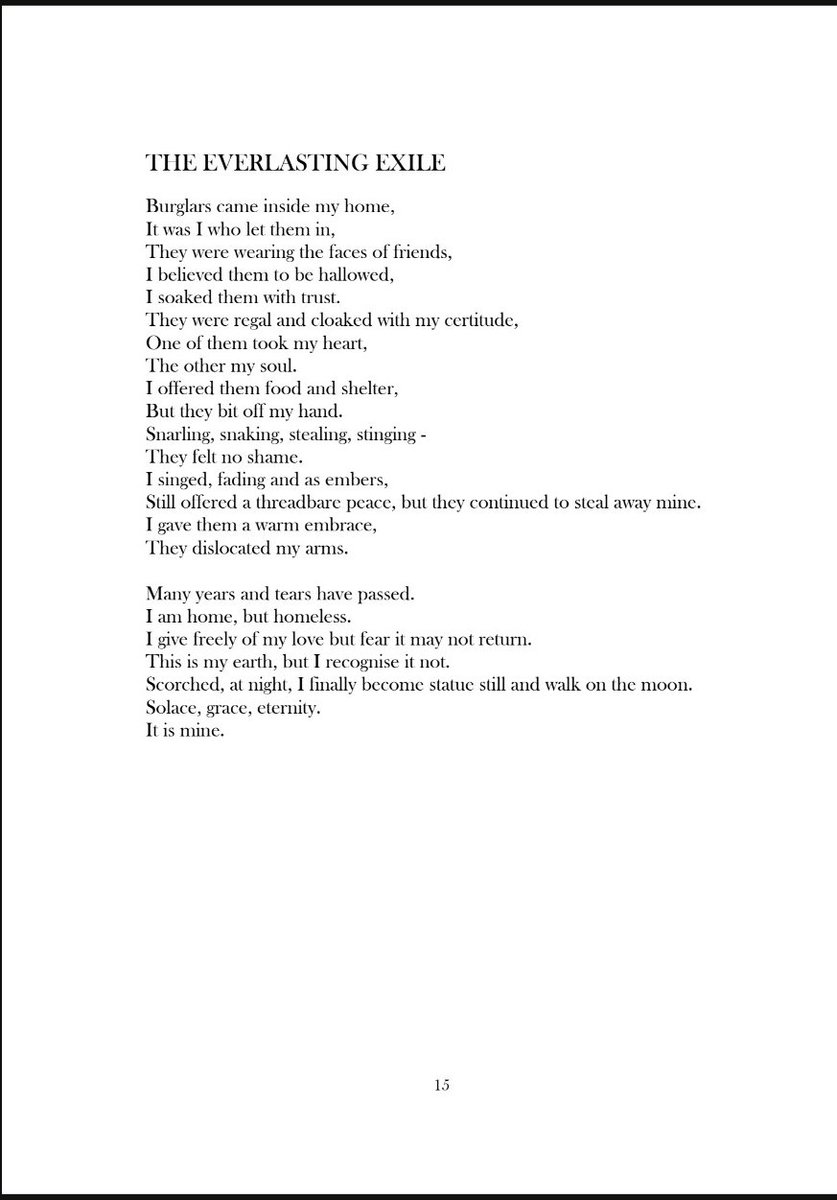 CarmellaPoetry's tweet image. The Everlasting Exile, a poem I wrote, published by the Hedgehog Poetry Press, 2025. ✨
A thought piece about discovering serenity after contending with adversity.
#poemsaaboutstruggles
#acceptance
#internalpeace
#theself
#InnerStrength 
#peaceiswithinyou
hedgehogpress.co.uk/product/the-li…