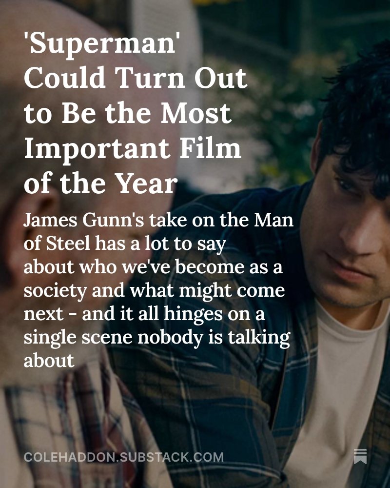 James Gunn's take on Superman has a lot to say about who we've become as a society and what might come next - and it all hinges on a single scene nobody is talking about...

#Superman2025

colehaddon.substack.com/p/what-if-supe…