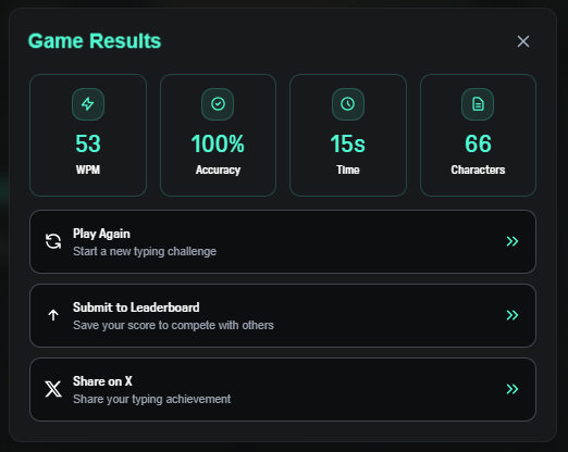 I just typed 53 WPM with 100% accuracy on Irys SpriteType! 🚀⚡ spritetype.irys.xyz