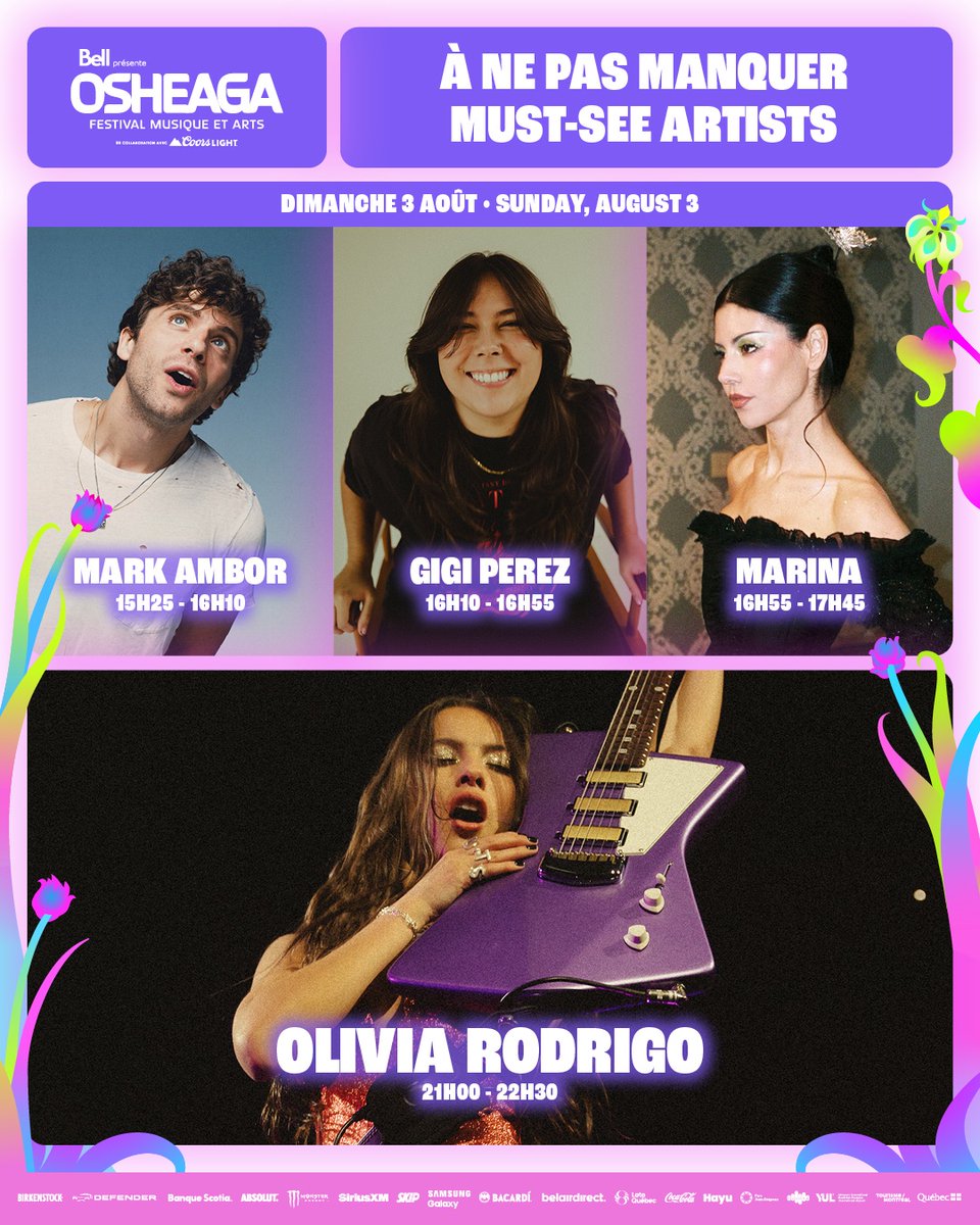 osheaga's tweet image. LE POP À OSHEAGA 🫧💖
Après deux jours passés avec Doechii, Dominic Fike, FINNEAS, Sofia Camara, Gracie Abrams, Marina et Alex Warren… on termine en beauté avec OLIVIA RODRIGO !!! ☀️
🎫 OSHEAGA.com
After dancing your heart out to Doechii, Dominic Fike, FINNEAS,…