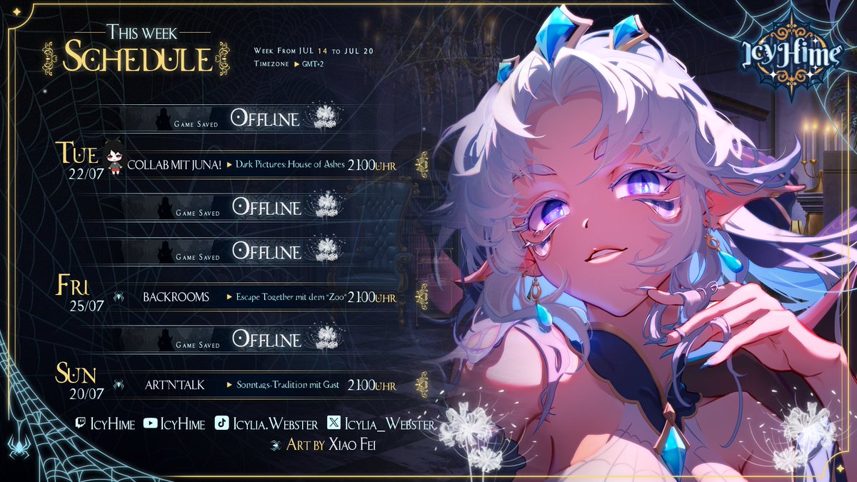 IcyHime | GER Spider Vtuber |🕸️👑❄️ (@icylia_webster) on Twitter photo Und damit steht auch der Plan für diese Woche!
Am Dienstag machen <a href="/JunaFurkuro/">Juna Furkuro</a> und ich weiter mit der Dark Pictures Reihe! Und nach langer Zeit streame ich diese Woche am Freitag auch wieder! Wir versuchen es erneut mit Backrooms: Escape together zusammen mit dem "Zoo"
+ Sunday<3 Und damit steht auch der Plan für diese Woche!
Am Dienstag machen <a href="/JunaFurkuro/">Juna Furkuro</a> und ich weiter mit der Dark Pictures Reihe! Und nach langer Zeit streame ich diese Woche am Freitag auch wieder! Wir versuchen es erneut mit Backrooms: Escape together zusammen mit dem "Zoo"
+ Sunday<3