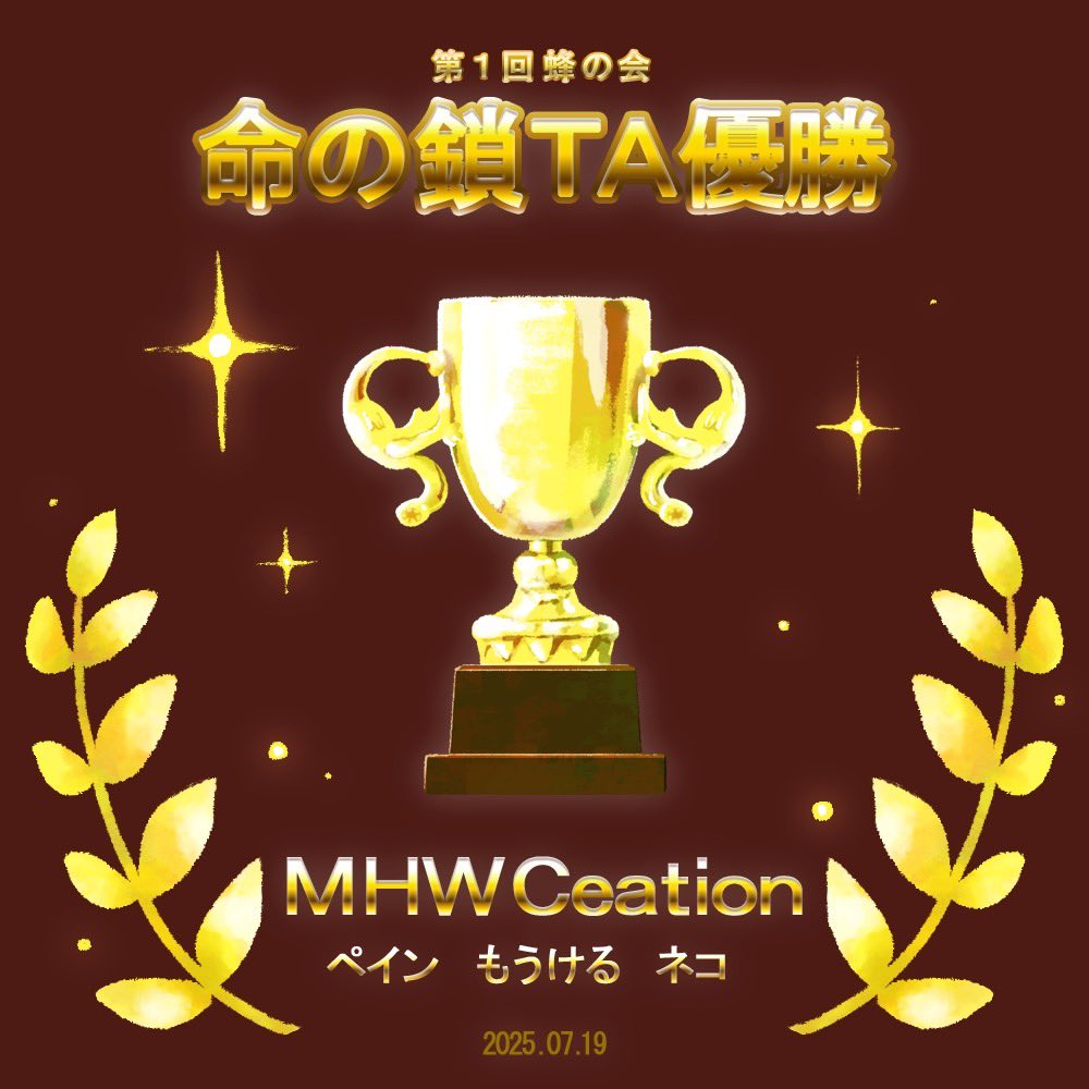 <a href="/neko1215_MH/">ネコ</a> 喫茶フルフル主催者より、優勝トロフィーを授与いたします。おめでとうございます🎉