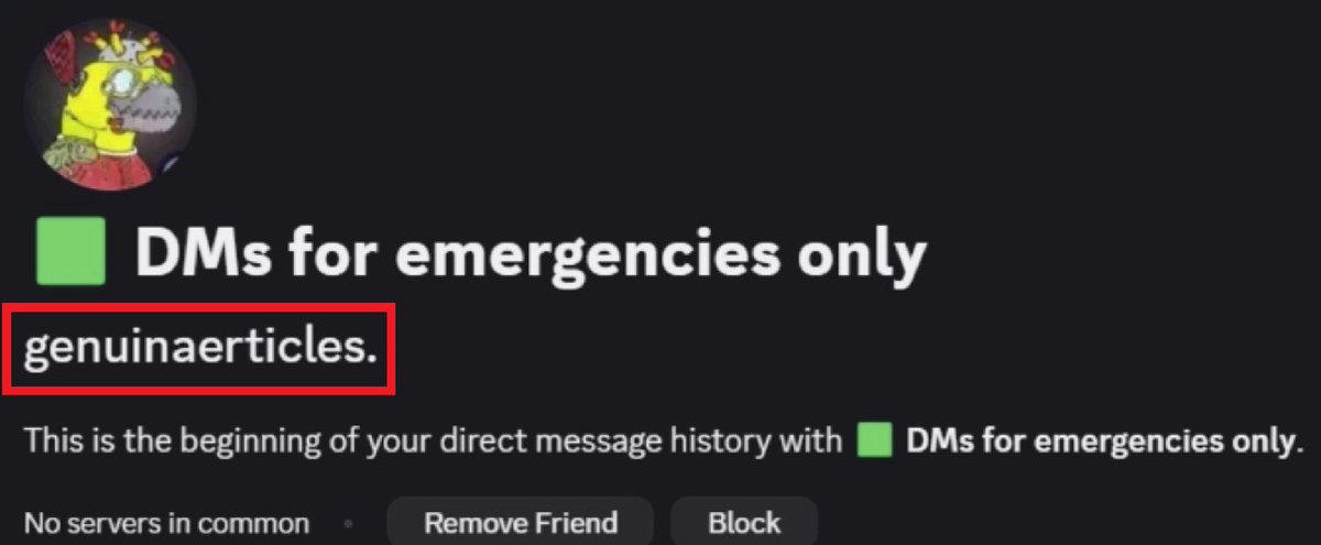 genuinearticles's tweet image. With NFTs catching a bid, scammers are back.
I'm being impersonated in many servers.
How can you spot a fake?
- I wouldn't send random DMs
- I wouldn't ask for money
- no mutual friends
- username misspelled 👇
Please block and report fake accounts. Thank you.