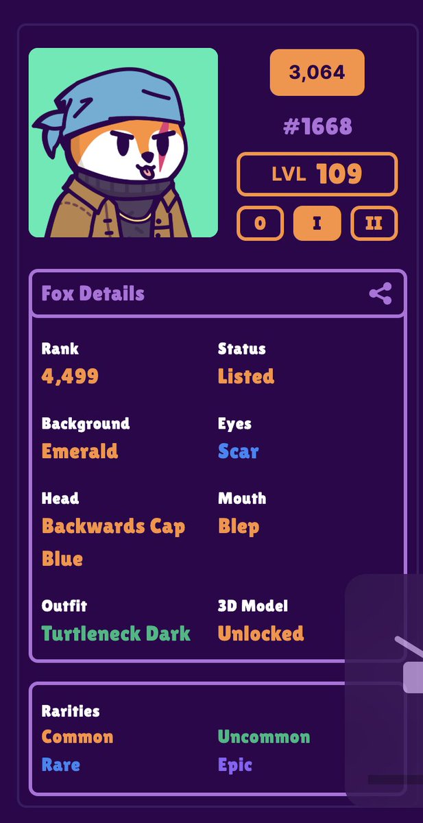 HurdyKirk's tweet image. Couldn't help myself.
Dude is level 109 with a rarity level of 7!
Time to stock up before the price explodes!
#FamousFoxFed
#solananft