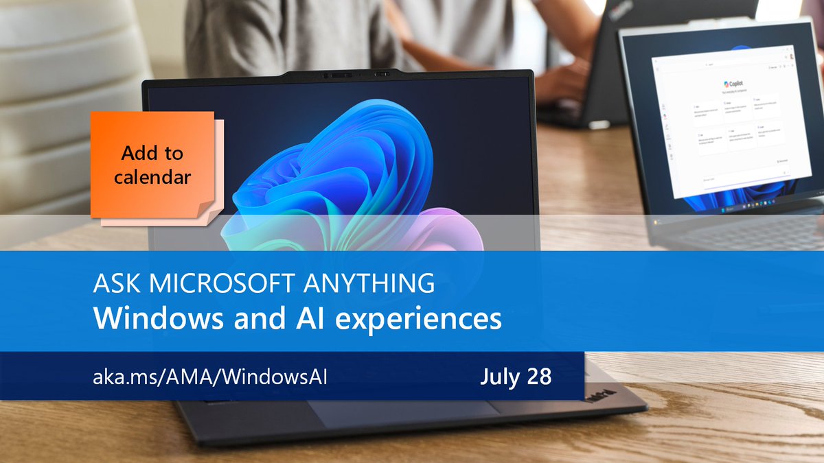 MSWindowsITPro's tweet image. Get to know the AI-powered enhancements we’re bringing to Windows in the enterprise with a special AMA at Windows Tech Community Live! What features are available today? What controls are available? Members of the Windows engineering team will be offering tips and answering your…