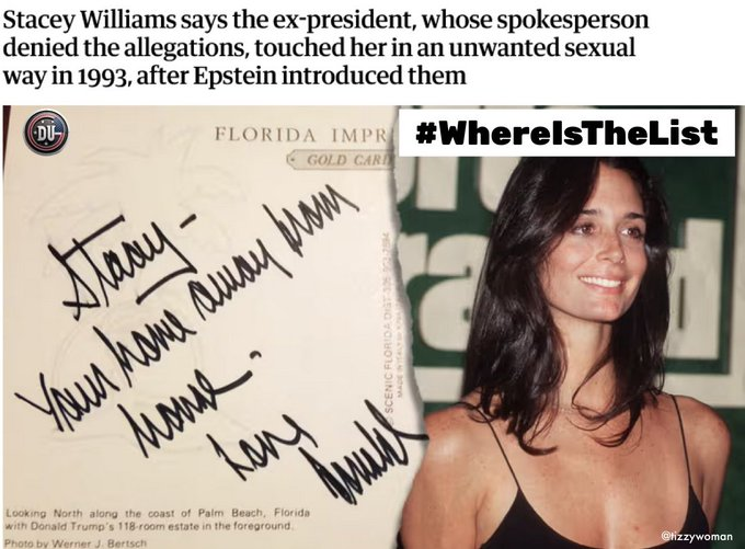 DUnitedGraphics's tweet image. Stacey Williams was Epstein's girlfriend for a few months.
She has talked about Trump grabbing her sexually in front of his staff & Epstein.
She was disgusted but Jeff & his bestie/wingman Don kept smiling at each other through the encounter.
Both were predators.
#DemsUnited