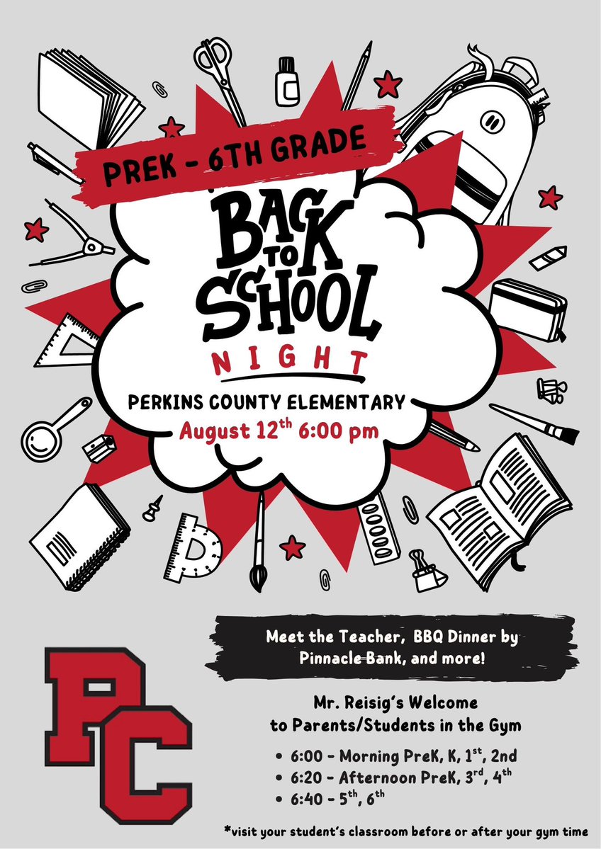 ✏️ PC Elem. Open House Night 
🗓️ Tuesday, Aug. 12, 2025
⏰ 6:00 PM 
📍 PC Elementary- Grant, NE

PK-6 School Supply List (2025-26):  drive.google.com/file/d/1IkXrrd…