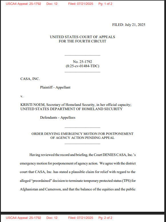 JoSHSHoomaker's tweet image. Last week, the 4th Circuit Court of Appeals temporarily delayed the effective end date for Afghanistan's TPS designation. Today, the court decided it's now letting the designation expire. Still, the court acknowledged that the Afghans likely had a strong argument.