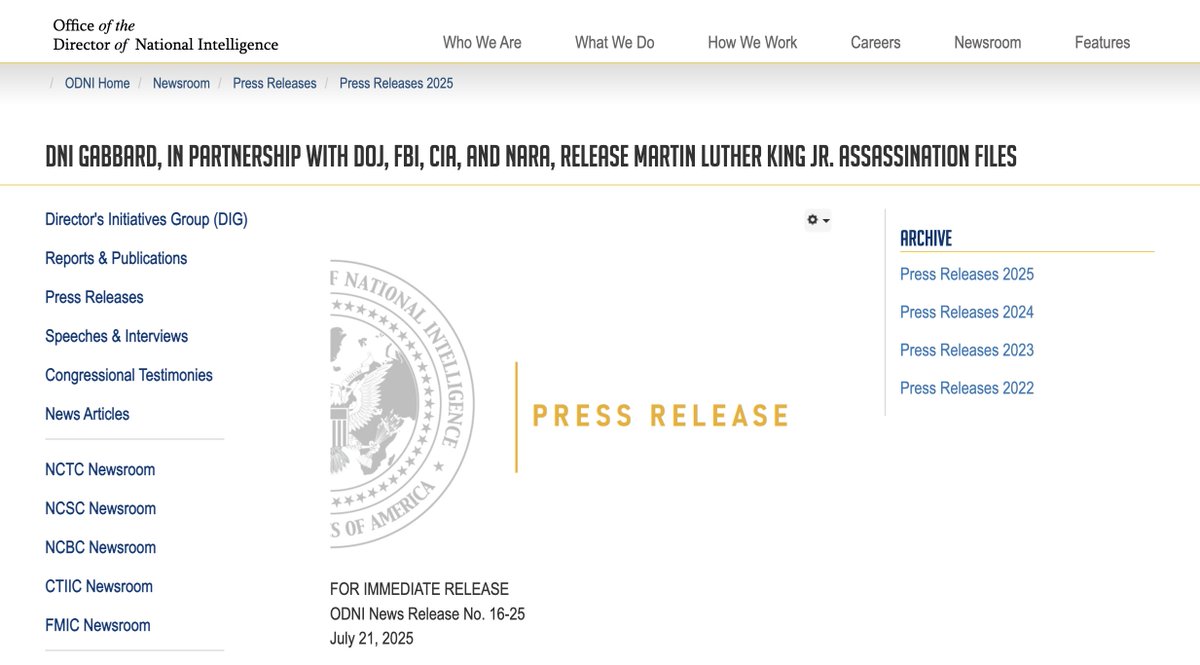 X22Report's tweet image. Tulsi Gabbard has made public more than 230,000 pages of documents regarding the MLK Jr. assassination.
dni.gov/index.php/news…