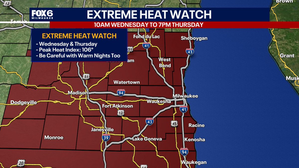 Tom_Wachs's tweet image. 7/21 4:15pm: Get ready for the heat. We will warm into the 80s across the board on Tuesday but the real heat kicks in on Wednesday and Thursday. Peak Heat Index of 106 on Wednesday afternoon and Thursday afternoon.