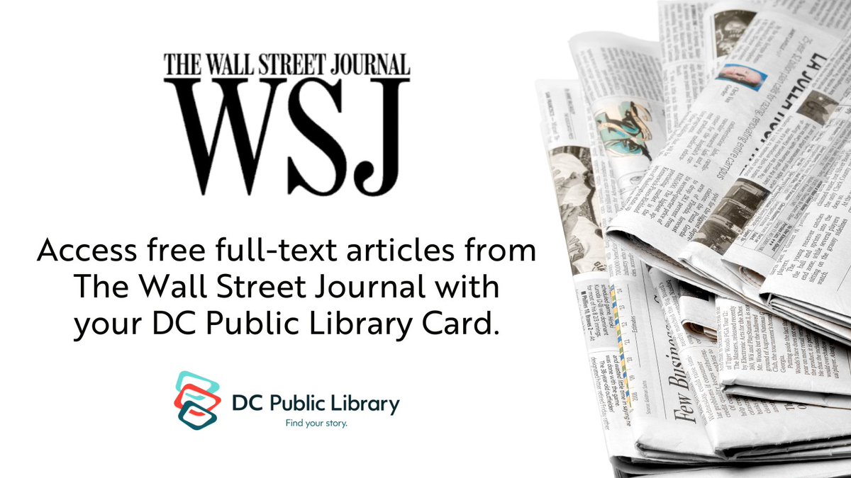 dcpl's tweet image. 📈 Stay informed with free access to the Wall Street Journal. DC Public Library cardholders can read full-text articles from 1984 to today—covering national & international finance, markets, and more.
Start reading today: bit.ly/4f2Z3lS