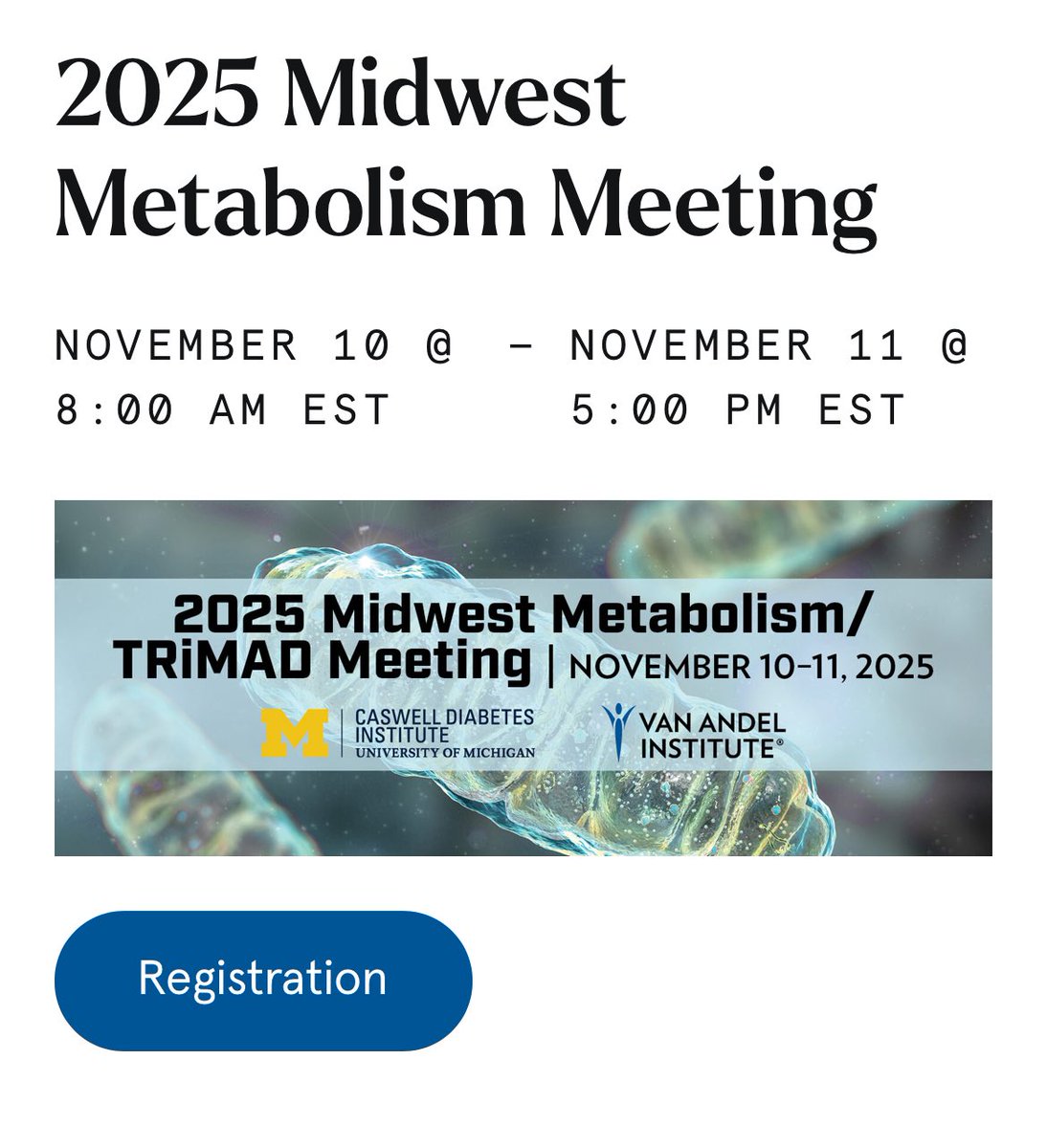 Lyssiotis Lab (@lyssiotislab) on Twitter photo If you are in the Midwest and ❤️ metabolism, take note!
This year’s Midwest Metabolism meeting will be held jointly with the Translational Research in Mitochondrial Metabolism in Aging and Disease (TRiMAD) conference. The combined 2-day event will be <a href="/umichmedicine/">Michigan Medicine</a>, with If you are in the Midwest and ❤️ metabolism, take note!
This year’s Midwest Metabolism meeting will be held jointly with the Translational Research in Mitochondrial Metabolism in Aging and Disease (TRiMAD) conference. The combined 2-day event will be <a href="/umichmedicine/">Michigan Medicine</a>, with