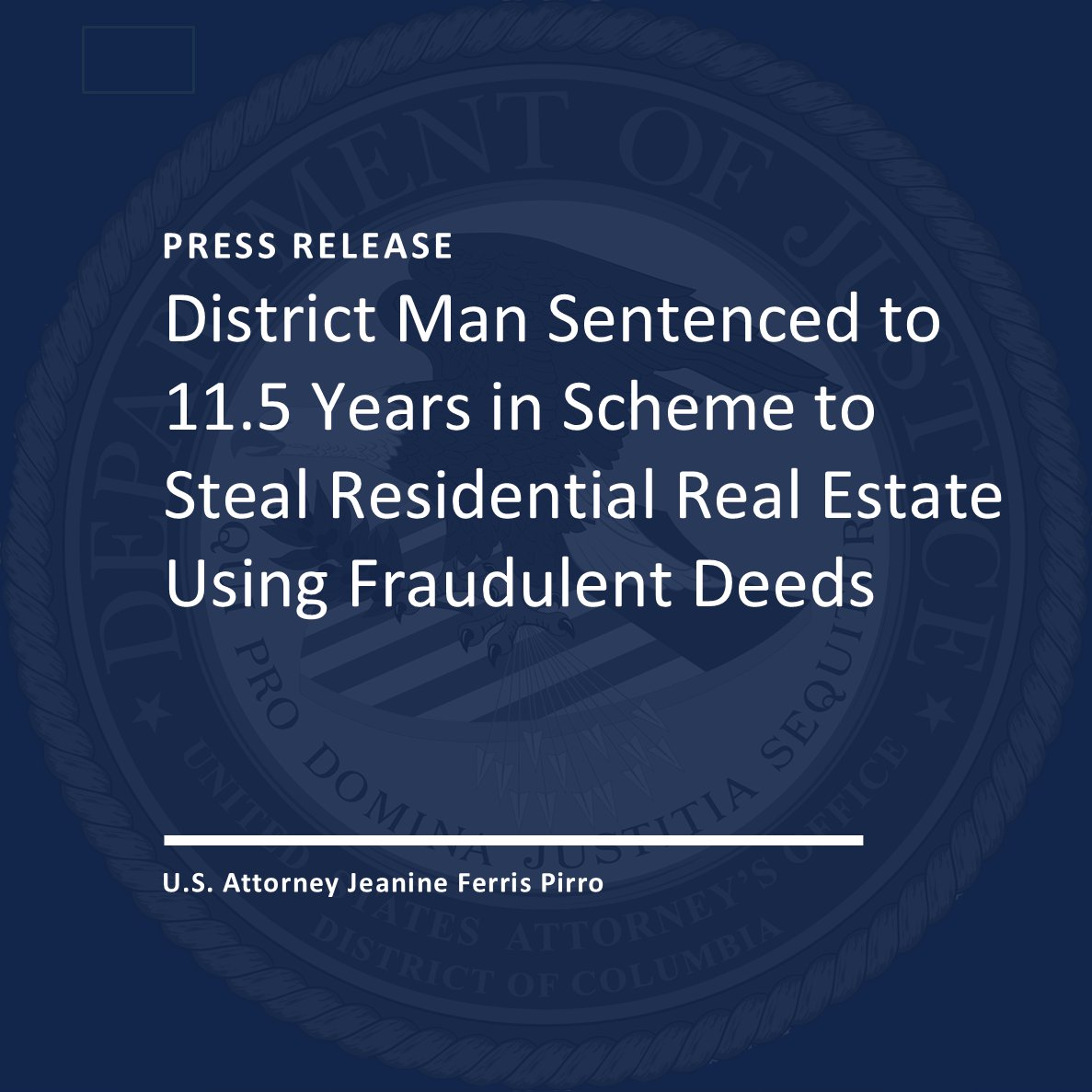 USAO_DC's tweet image. District Man Sentenced to 11.5 Years in Scheme to Steal Residential Real Estate Using Fraudulent Deeds
🔗justice.gov/usao-dc/pr/dis…
@USAttyPirro @FBIWFO