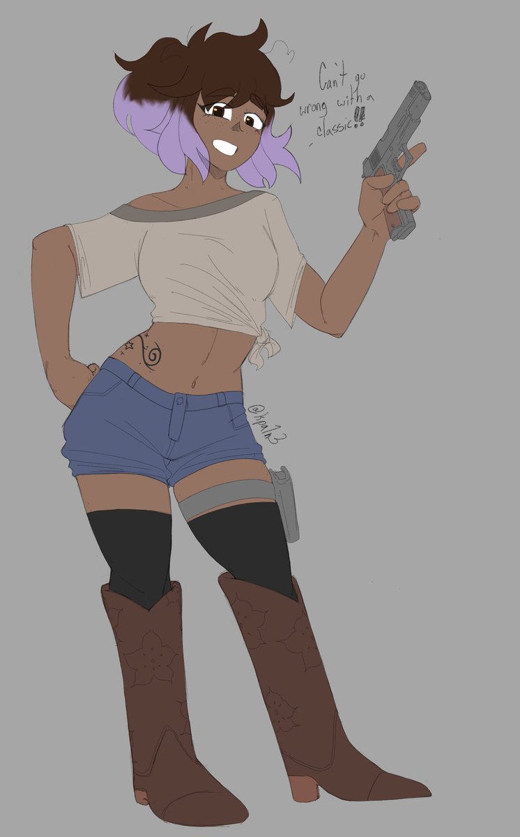 DrawsGus's tweet image. 3rd attack aimed at @kpa1n3 with their oc Nikki! Holding the pistol that went through 2 world wars 🙂‍↕️