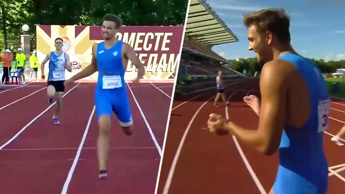 ElenaRunsNYC's tweet image. Rarely these days but a fast time is coming out of Russia. Aleksey Danilov (18 y o) ran 44.56 for the 400m which is a NR as well as a European U20 record by almost half a second! (Screen grab via @sportexpress )