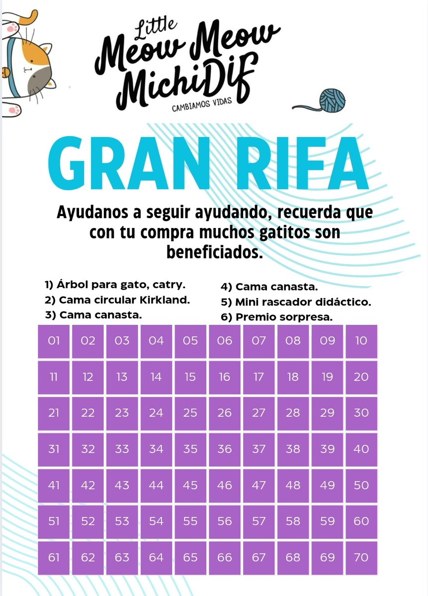 MeowWorkshop's tweet image. Amigos! Nos ayudan con RT?
La verdad eso de estar pidiendo a nosotros nos da mucha pena, así que ya está disponible la rifa para poder seguir cubriendo gastos del MichiDIF.
Son 70 números de $200 c/u. La rifa se realizará una vez que todos estén vendidos. 5565576788