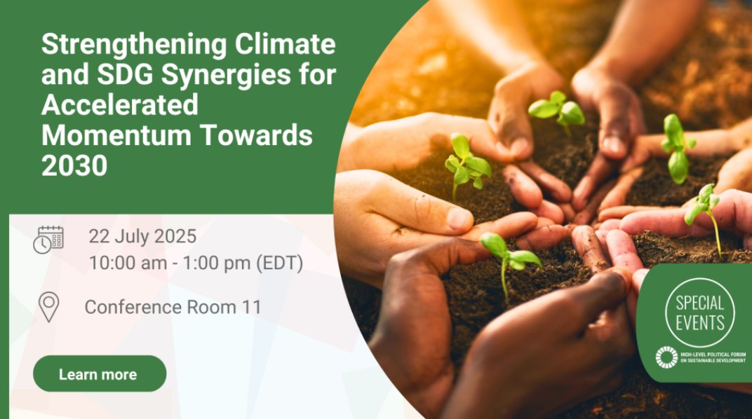 UNDESA's tweet image. Happening SOON!
Join the Special Event at #HLPF on climate and #SDGs synergies.
#ClimateAction is indispensable to the #GlobalGoals and we're spotlighting the power of collaborative solutions.
⏰ 10AM EDT
📺 webtv.un.org/en/asset/k1f/k…
🔗 sdgs.un.org/basic-page/hlp…
@UN_Energy