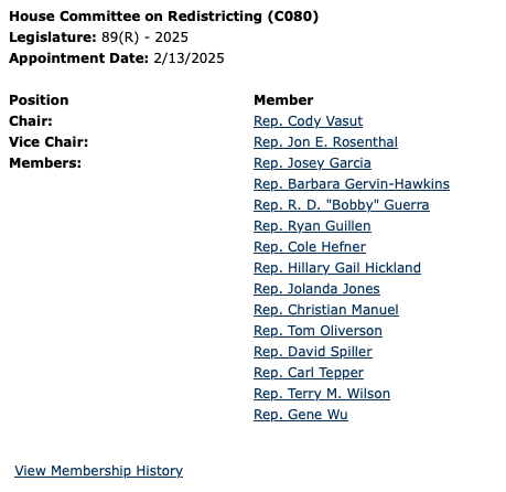 CaryCheshireTX's tweet image. I've seen a lot of folks talking about Burrows appointing Democrat Gene Wu to serve on the Select Redistricting Committee.
That's true, but he was on the regular redistricting committee during the session so it's not really anything new. #txlege