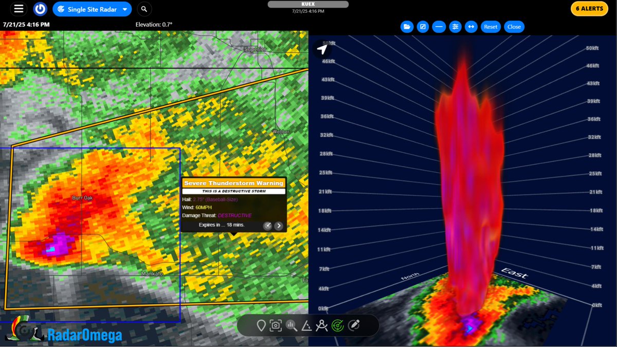 RadarOmega's tweet image. Severe Thunderstorm Warning continues for Mankato KS, Burr Oak KS and Formoso KS until 4:45 PM CDT. #KSwx
This destructive storm will contain baseball sized hail!