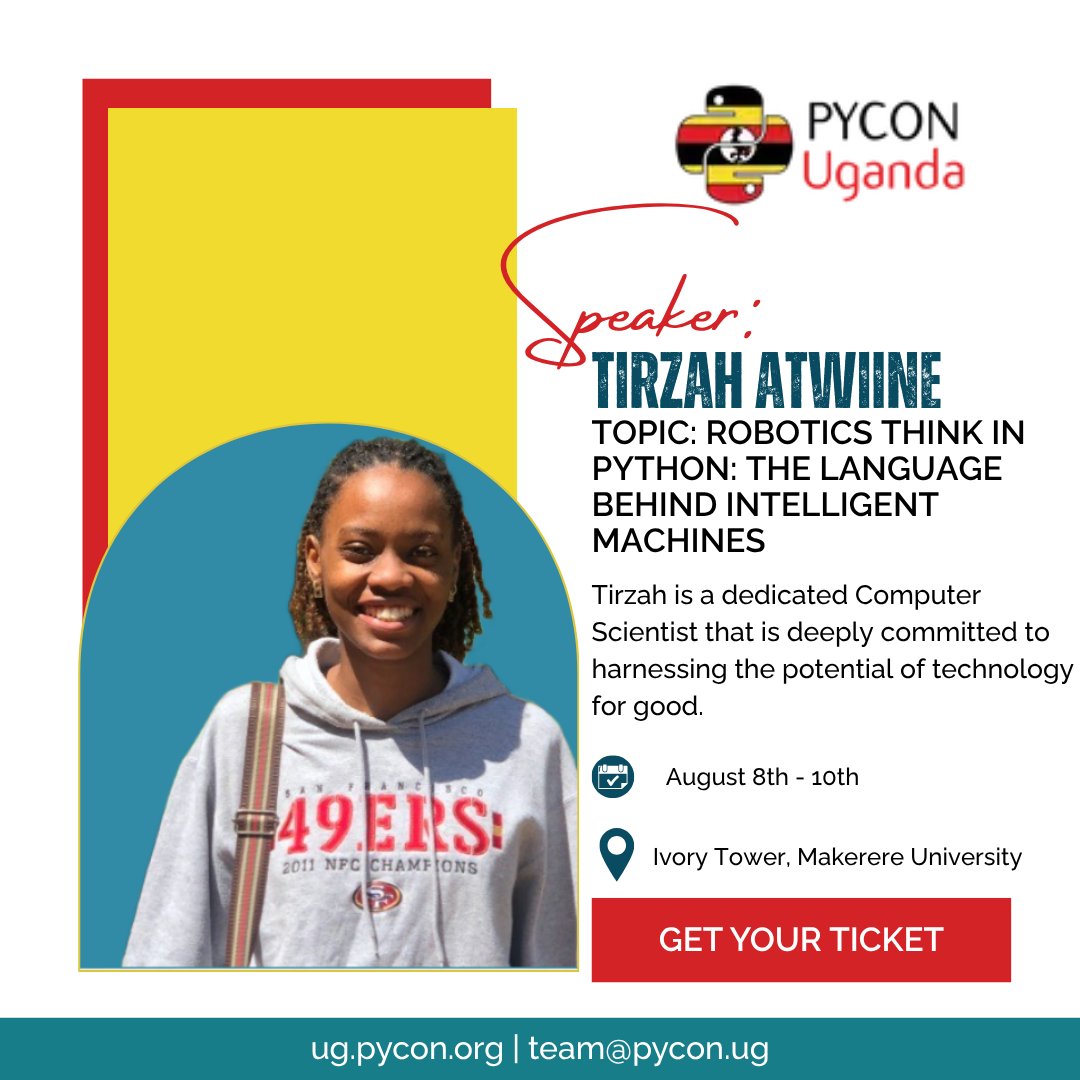 pyconuganda's tweet image. PyCon Uganda 2025 speaker: Tirzah atwiine
Topic: "Robotics think in Python: the Language Behind Intelligent Machines.
Thought provoking talk on Robotics and AI!
Register: ug.pycon.org
#PyConUganda2025 #PyCon #PyConUganda