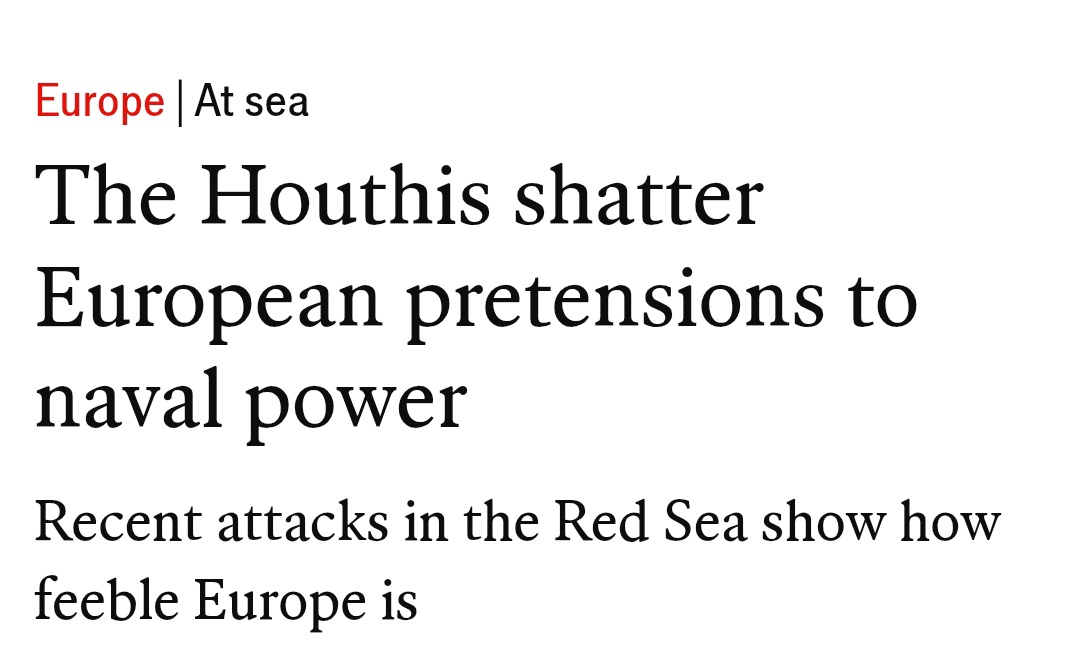 KitKlarenberg's tweet image. You know things are bad when The Economist is admitting God's Partisans own the Red Sea and Europe is utterly defenceless
