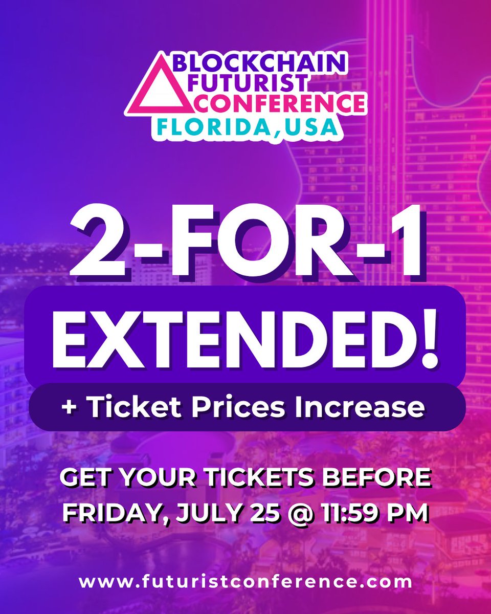 Futurist_conf's tweet image. 🚨 2-FOR-1 extended! And Prices go up Friday!
With the Stablecoin Bill, Clarity Act & Genius Act gaining traction, the convo around U.S. crypto regs is heating up 🔥
🇺🇸 One of the only major Web3 events in the U.S. this fall. Don’t miss it 🔽
futuristconference.com/florida/ticket