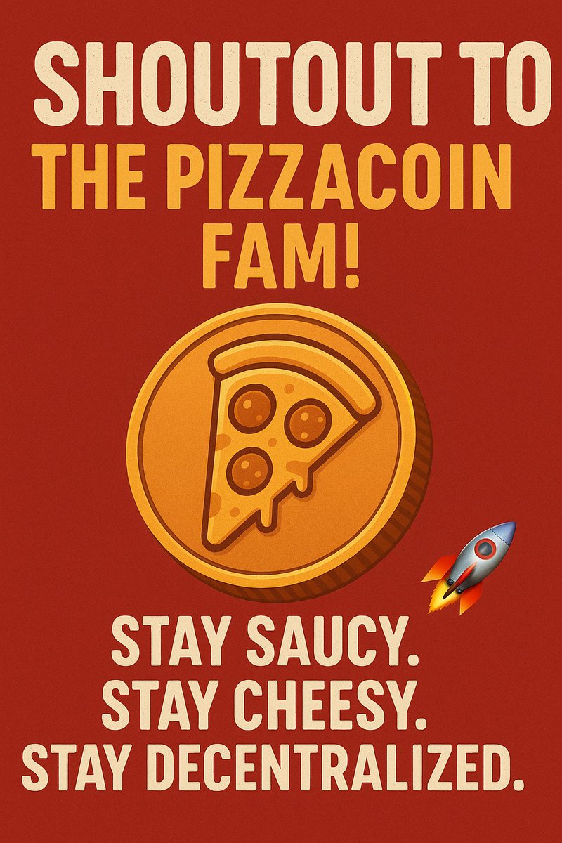 PizzAmemecoin10's tweet image. To the legends stacking slices and holding strong —
You’re the crust that keeps this whole pie together. 🍕💪#sol #btc 

Stay saucy. Stay cheesy. Stay decentralized.
#PZC to the moon! 🚀🌕
#PizzaCoin #CryptoFam #PizzaPower 🍕