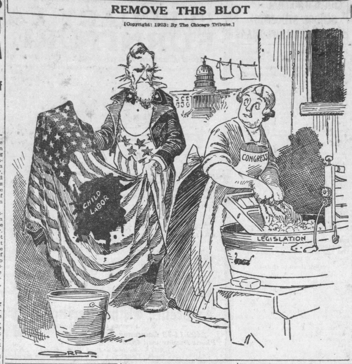 historycalendar's tweet image. “Remove This Blot”, a cartoon showing that Uncle Sam wants Congress to deal with child labor via legislation.