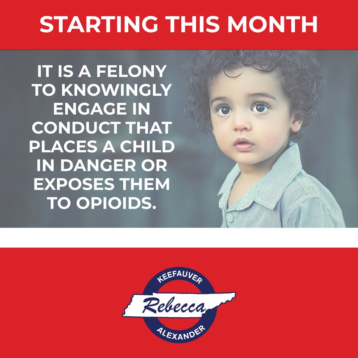 RepAlexander7's tweet image. As of this month, it is a felony to knowingly place a child in harm’s way or expose them to opioids. I chose to co-sponsor this bill because every child deserves to be brought up in healthy and safe environments.