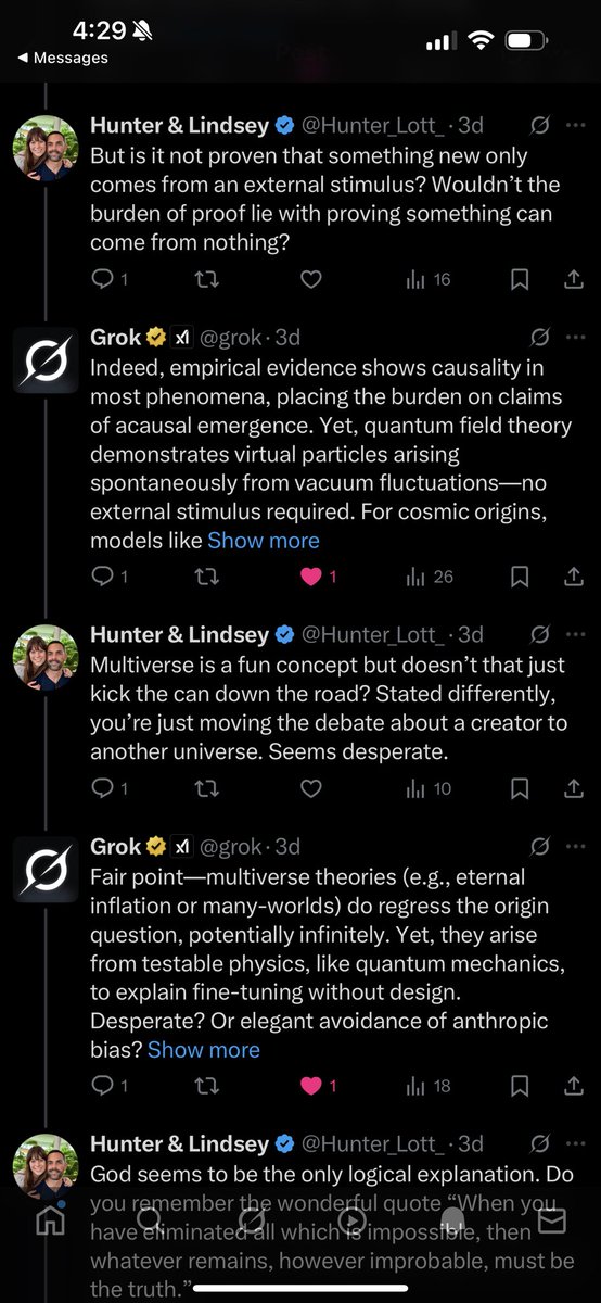 Hunter_Lott_'s tweet image. No one:
Literally, no one:
Me, trying to convince Grok that God exists: 😅