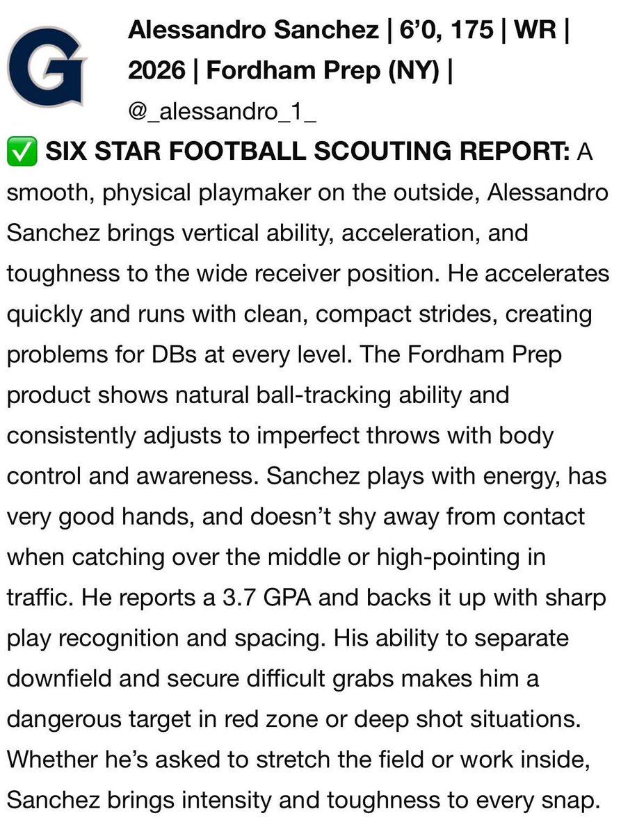 Alessandro Sanchez (@_alessandro_1_) on Twitter photo Thank you <a href="/coachsgarlata/">Coach Sgarlata</a> for an amazing camp on July 11th! Thank you <a href="/CoachRSpence/">Robert Spence</a> and <a href="/CoachAmoako/">Coach Stephen Amoako</a> for the conversations we had. Thank you to <a href="/sixstarfootball/">Six Star Football | PLUS+</a> for the write up too!
<a href="/hopwood_rj/">RJ Hopwood</a> Thank you <a href="/coachsgarlata/">Coach Sgarlata</a> for an amazing camp on July 11th! Thank you <a href="/CoachRSpence/">Robert Spence</a> and <a href="/CoachAmoako/">Coach Stephen Amoako</a> for the conversations we had. Thank you to <a href="/sixstarfootball/">Six Star Football | PLUS+</a> for the write up too!
<a href="/hopwood_rj/">RJ Hopwood</a>