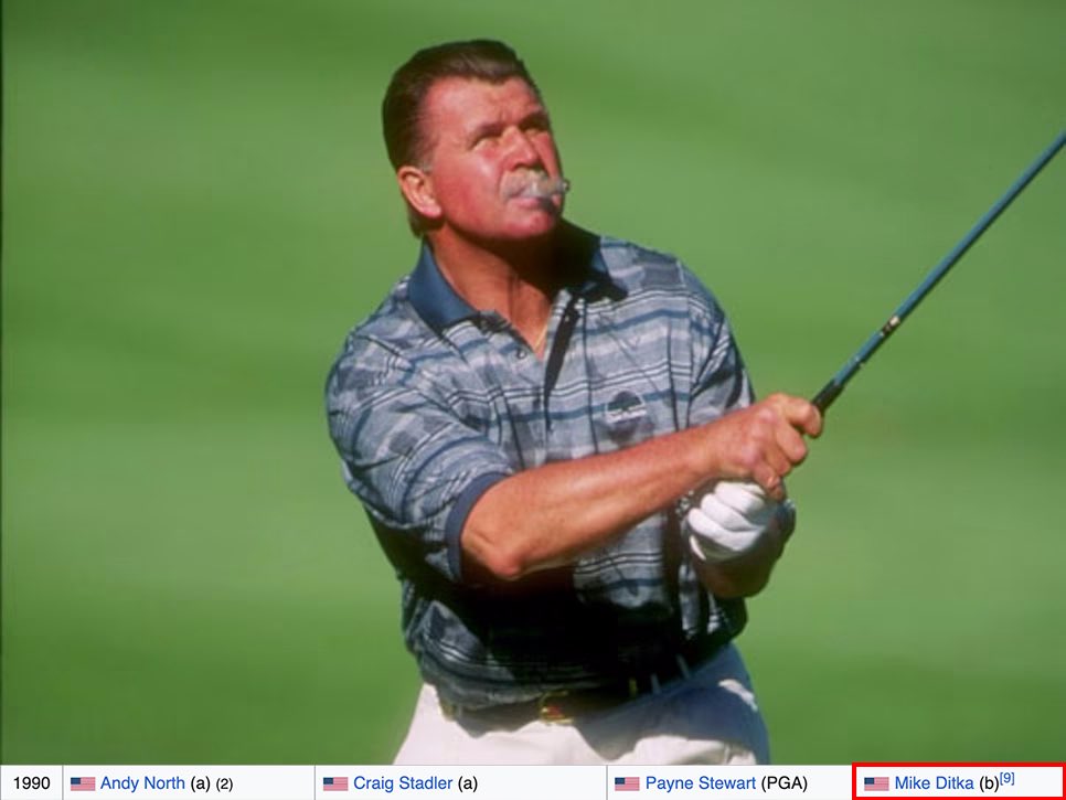AustinSapin's tweet image. With the men's majors done and no more Grand Slam of Golf, we need a @TheShotgunStart Flashback Friday on Mike Ditka's appearance in the 1990 edition.