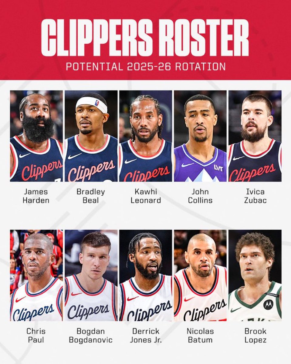 来季のクリッパーズの層が厚すぎる🤯🤯🤯

ハーデン
ビール
レナード
ジョンコリンズ
ズバッツ
クリスポール
ボグダノビッチ
クリスダン
デリックジョーンズJr.
バトゥーム
ブルックロペス
ヤニックコナンニーダーハウザー