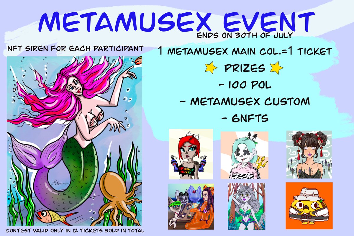 MetaMuseX/Dolly🎉 NFT.NYC 2025 (@metamusex) on Twitter photo 🔥METAMUSEX EVENT 14-30 July🔥
✅Buy a #Metamusex 1/1 = 1 Ticket 🎟️
✅Get a chance to WIN:
• 100 POL
• METAMUSEX CUSTOM
• 6 NFTs
<a href="/IceGirlzNFT/">Ice Girlz</a>
<a href="/BonnyNFT_PFP/">❤️BONNY❤️</a>
<a href="/FancygirlzNFT/">Fyn || MINT is LIVE! 🧚🏼🌿</a>
<a href="/Top_Mur_Meow/">Mur Meow</a>
<a href="/Randocatss/">Randocats</a>
<a href="/TheTacoTribe/">Taco Tribe ༼ ง ⊙ᴗ⊙。༽ง 🌮</a>
➕Airdrop for all!
🎯 12 tickets to unlock
✅LINK:👇 🔥METAMUSEX EVENT 14-30 July🔥
✅Buy a #Metamusex 1/1 = 1 Ticket 🎟️
✅Get a chance to WIN:
• 100 POL
• METAMUSEX CUSTOM
• 6 NFTs
<a href="/IceGirlzNFT/">Ice Girlz</a>
<a href="/BonnyNFT_PFP/">❤️BONNY❤️</a>
<a href="/FancygirlzNFT/">Fyn || MINT is LIVE! 🧚🏼🌿</a>
<a href="/Top_Mur_Meow/">Mur Meow</a>
<a href="/Randocatss/">Randocats</a>
<a href="/TheTacoTribe/">Taco Tribe ༼ ง ⊙ᴗ⊙。༽ง 🌮</a>
➕Airdrop for all!
🎯 12 tickets to unlock
✅LINK:👇