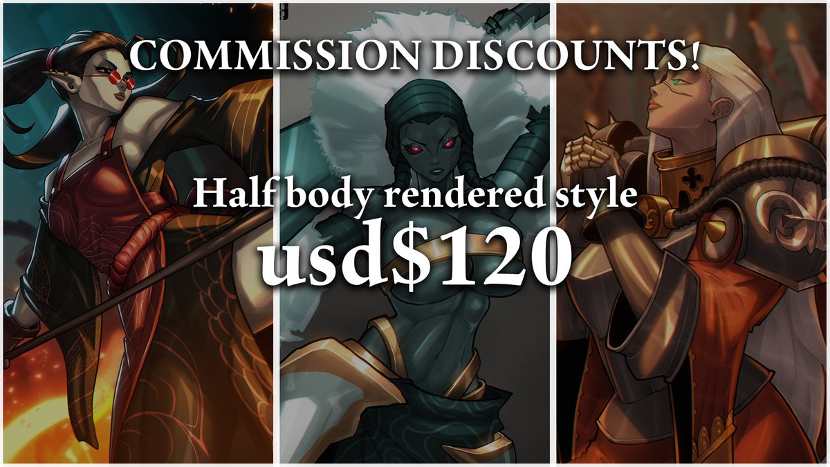 mustakro's tweet image. I'm opening a few slots for discounted commissions!
I want to practice my render with your characters!
But here's the catch; I'll be choosing the pose based on your character's vibe. So DM me if you're interested!