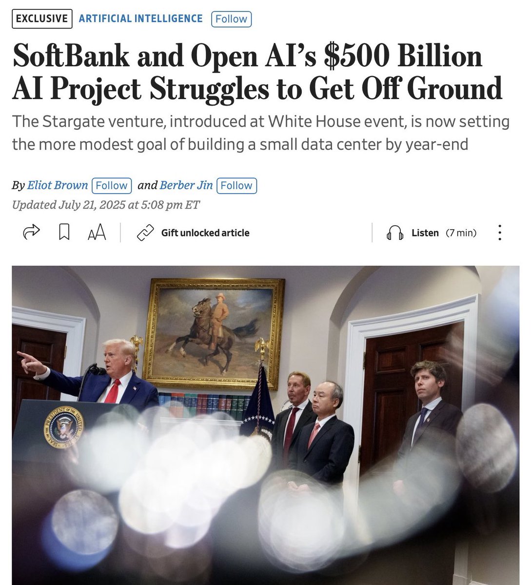 ns123abc's tweet image. 🚨🚨🚨BREAKING: OpenAI and Softbank at odds struggling with Stargate project after 6 months of delay and have sharply scaled back its near-term plans

it’s over