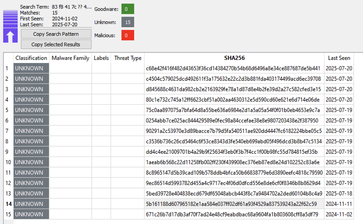 herrcore's tweet image. Using the UnpacMe byte-search IDA plugin we found some Scavenger related malware dating back to October 2024. At the time the malware was dubbed ExoTickler.
Analysis follows...