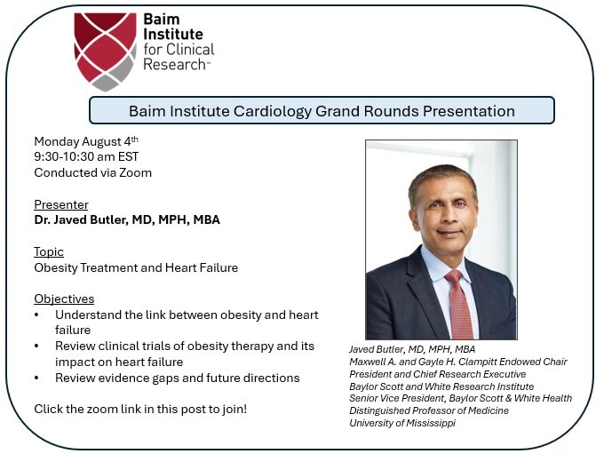 Baim Institute (@baiminstitute) on Twitter photo We are pleased to announce the launch of a new Grand Rounds presentation series featuring distinguished faculty from the Baim Institute. These sessions will be held monthly and will continue through 2026. We are pleased to announce the launch of a new Grand Rounds presentation series featuring distinguished faculty from the Baim Institute. These sessions will be held monthly and will continue through 2026.